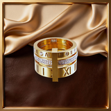 Anel Aro Triplo Algarismo Romano Banhado em Ouro 18K